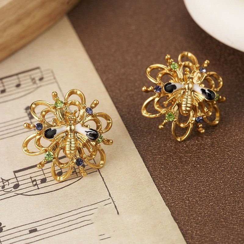 Alloy Plated Antique Gold Diamond Flower Earrings-Jewearrings