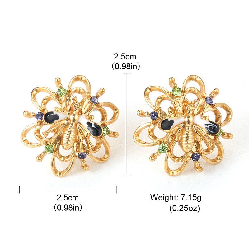 Alloy Plated Antique Gold Diamond Flower Earrings-Jewearrings