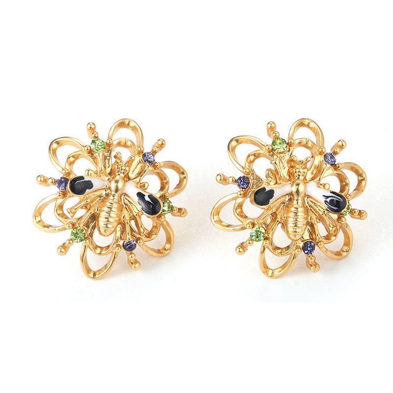 Alloy Plated Antique Gold Diamond Flower Earrings-Jewearrings