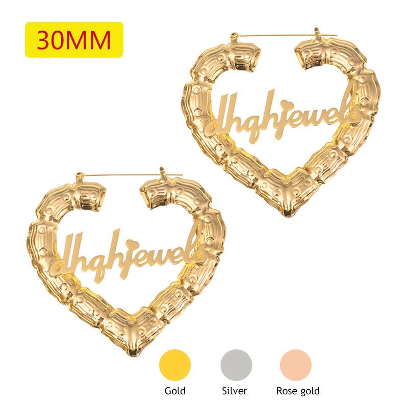 Alphabet Letter Bamboo Joint Exaggerated Big Ear Ring Peach Heart Earrings-Jewearrings