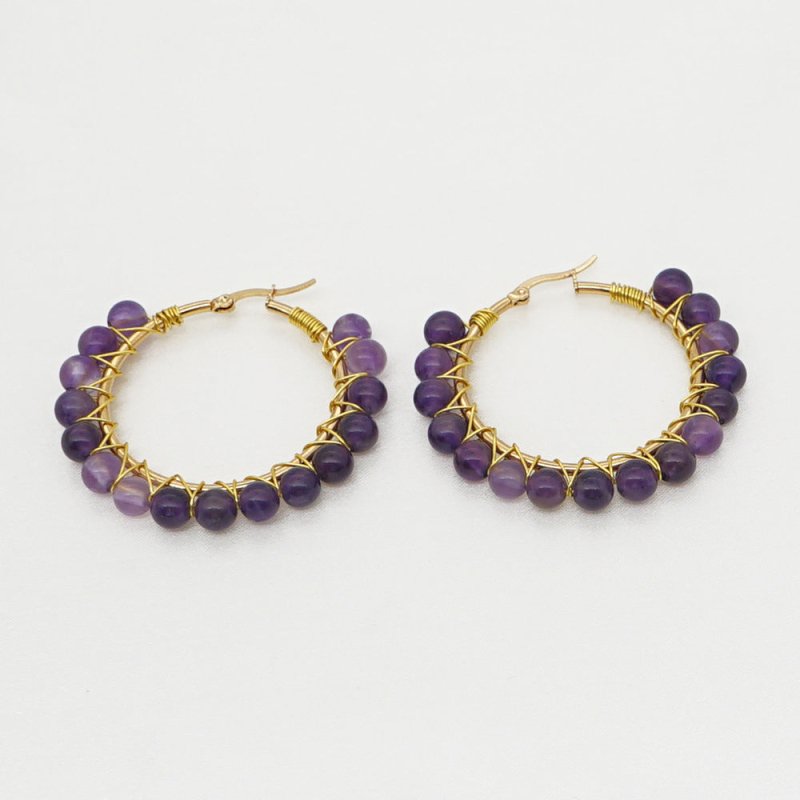 Amethyst Onyx Natural Stone Hoop Earrings-Jewearrings