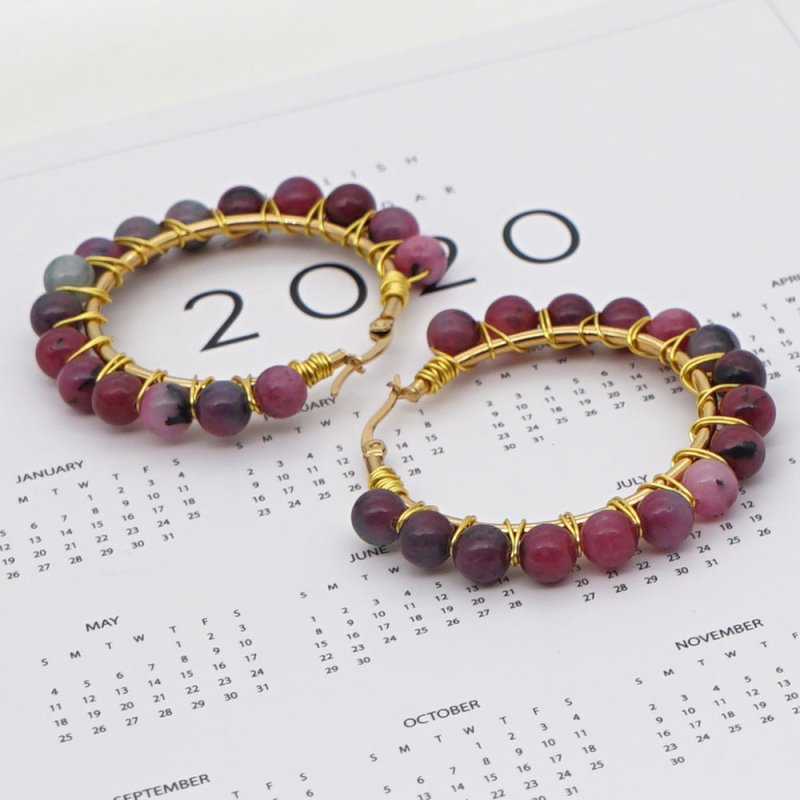 Amethyst Onyx Natural Stone Hoop Earrings-Jewearrings