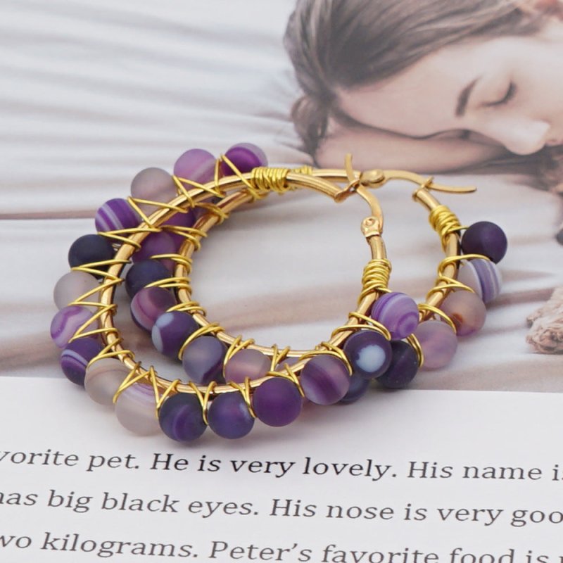 Amethyst Onyx Natural Stone Hoop Earrings-Jewearrings