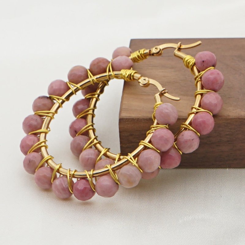 Amethyst Onyx Natural Stone Hoop Earrings-Jewearrings