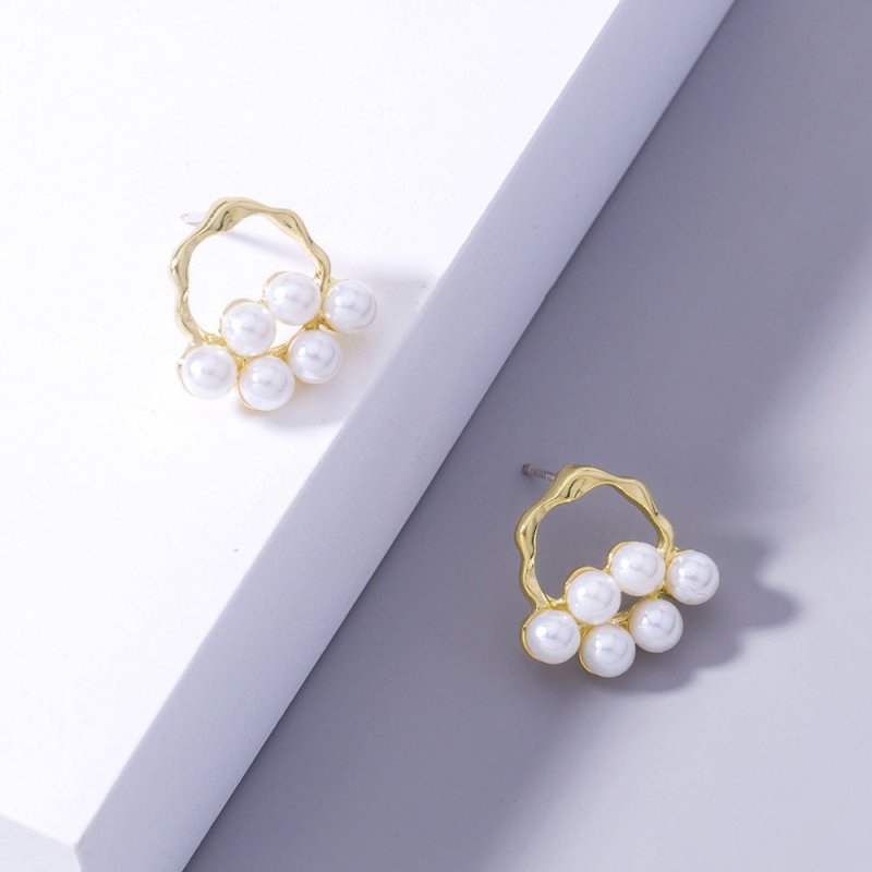 Ancient Gold Shaped Geometric Pearl Earrings Female Accessories-Jewearrings