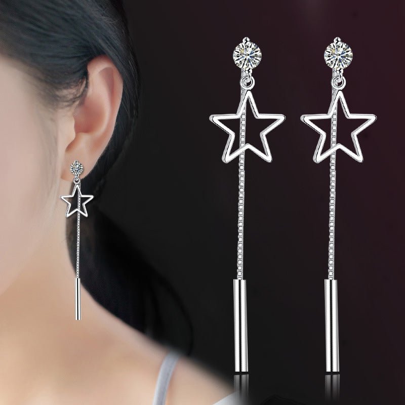 ANENJERY 925 Sterling Silver Zircon Star Long Tassel Earrings For Women Ear Chain oorbellen boucles d oreilles S E444-Jewearrings