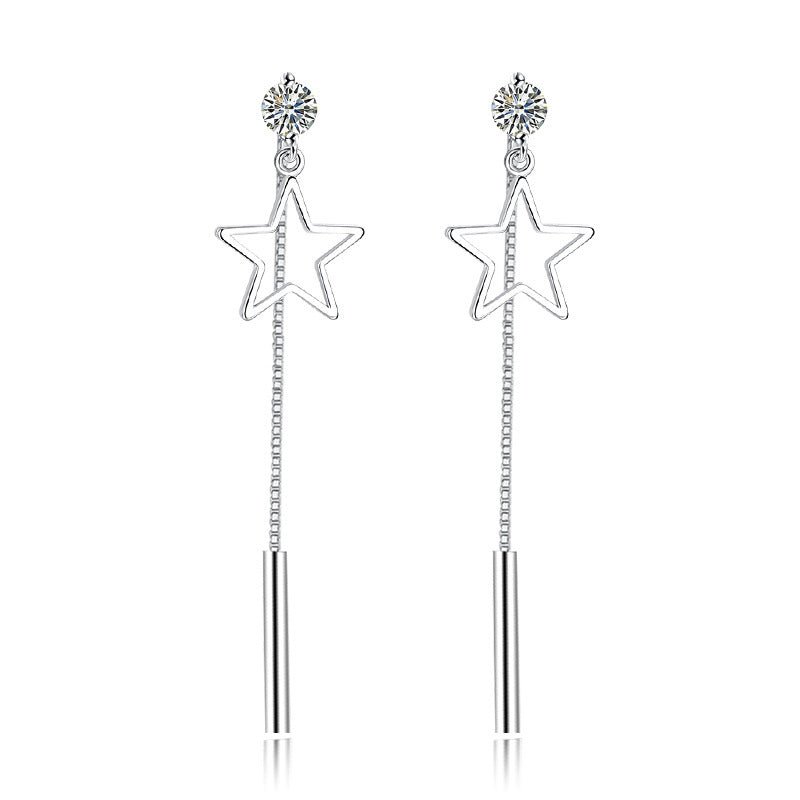 ANENJERY 925 Sterling Silver Zircon Star Long Tassel Earrings For Women Ear Chain oorbellen boucles d oreilles S E444-Jewearrings