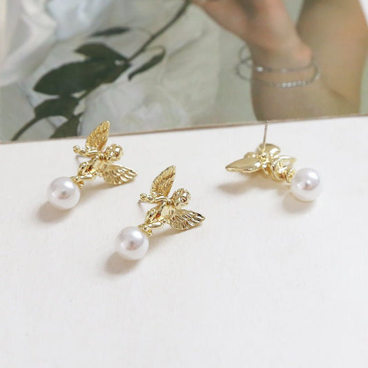 Angel Earrings Retro Baroque Pearl Studs-Jewearrings