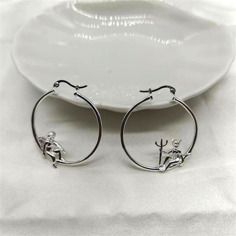 Angel Earrings Silver Demon Hoops-Jewearrings