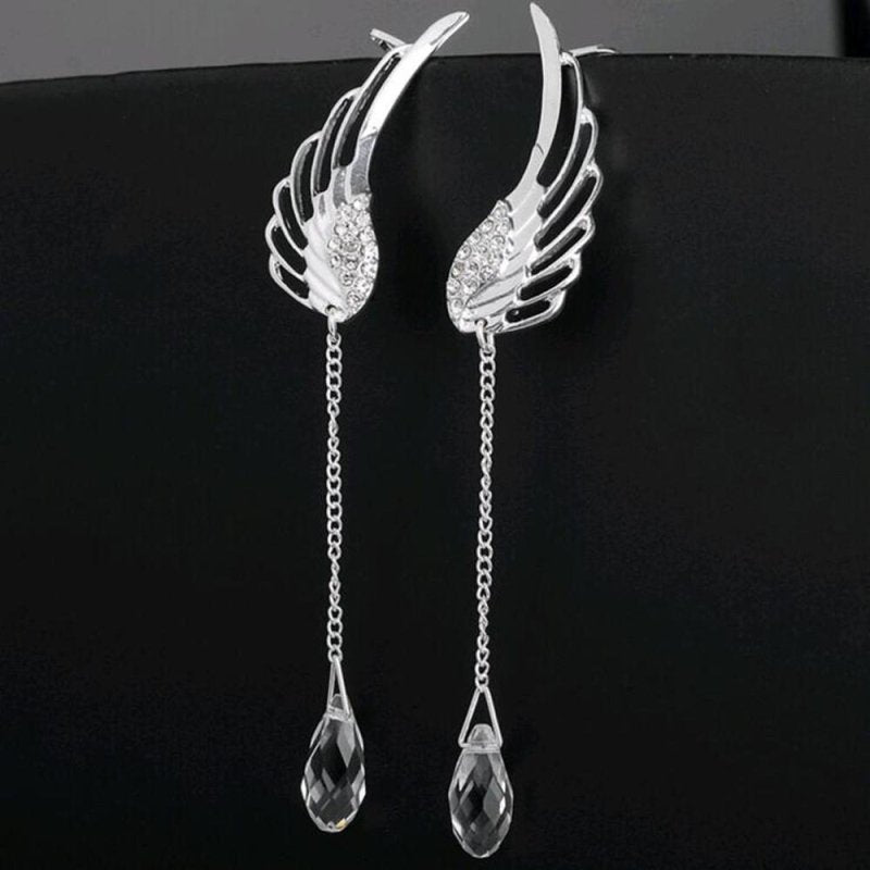 Angel Earrings Silver Wing Crystal Earrings-Jewearrings