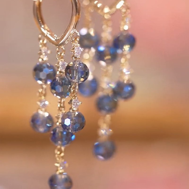 Antique Zircon Blue Crystal Bead Earrings-Jewearrings