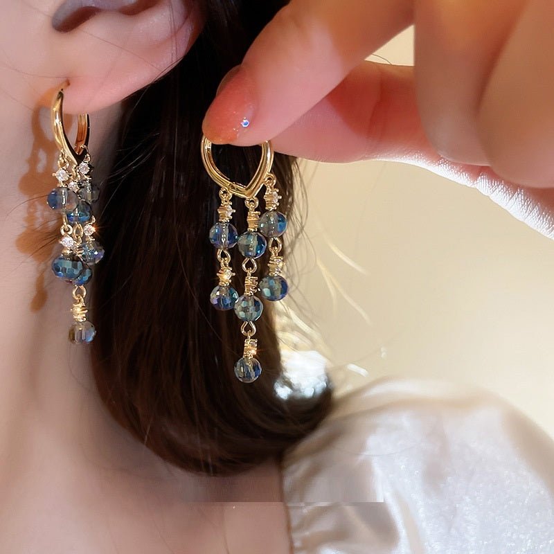 Antique Zircon Blue Crystal Bead Earrings-Jewearrings