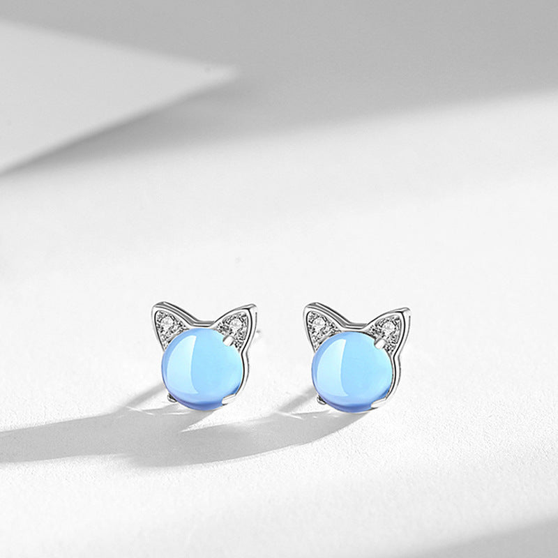 Aqua Blue Cat Small Earrings-Jewearrings