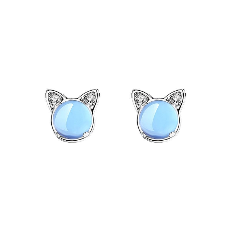 Aqua Blue Cat Small Earrings-Jewearrings