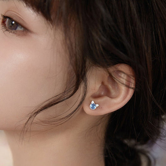 Aqua Blue Cat Small Earrings-Jewearrings