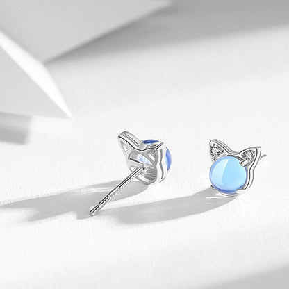 Aqua Blue Cat Small Earrings-Jewearrings