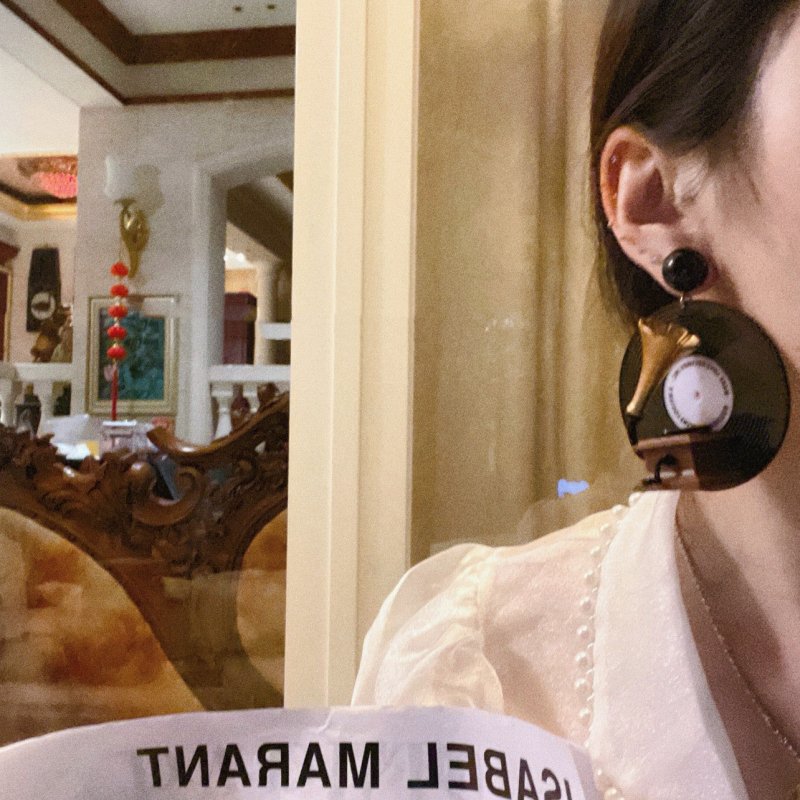 Art Retro Desk Big Horn Upright Gramophone Earrings-Jewearrings