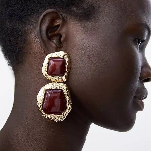 Artificial Gemstone Gold Earrings Female Retro Autumn Earrings-Jewearrings