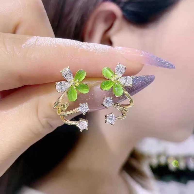 Artsy Cherry Blossom Earrings Green Special-interest Design Diamond Color Opal Earrings-Jewearrings