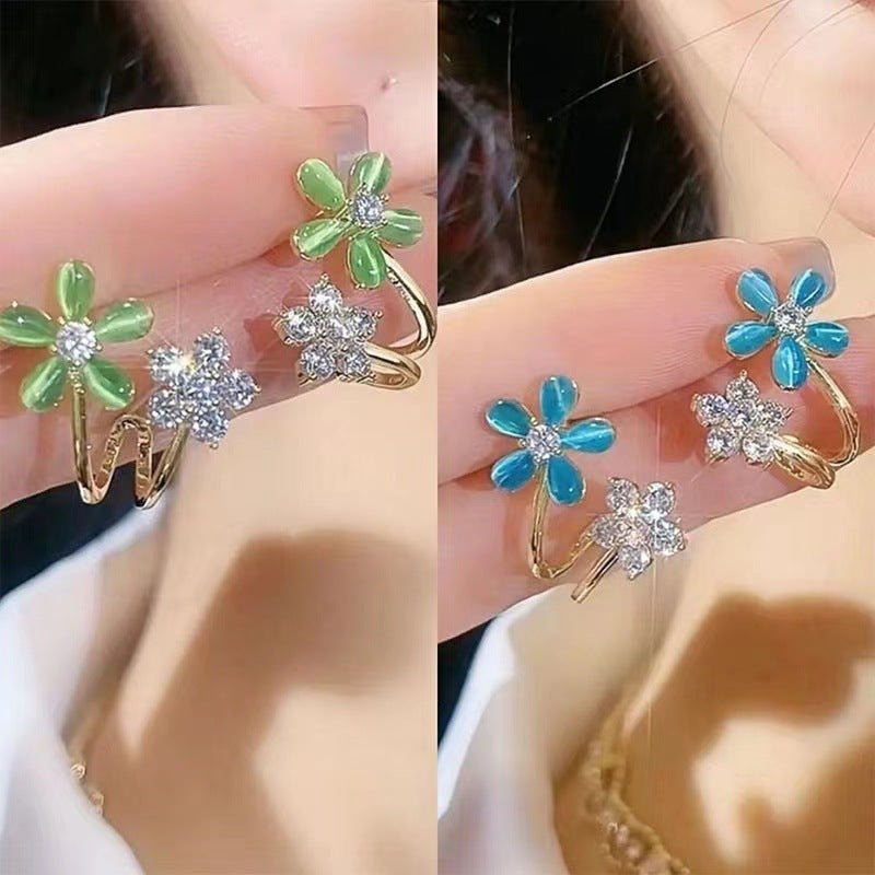 Artsy Cherry Blossom Earrings Green Special-interest Design Diamond Color Opal Earrings-Jewearrings