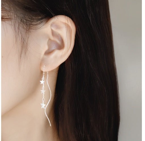 Asymmetric 925 Sterling Silver Women's Earrings Long Star Moon Party Jewelry Gift-Jewearrings