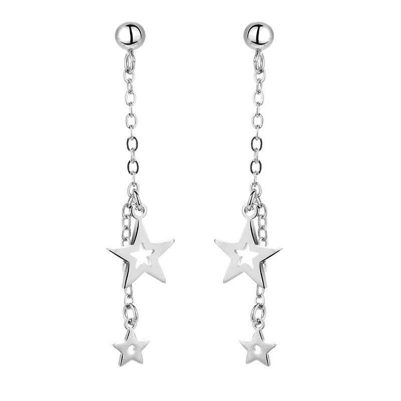 Asymmetric 925 Sterling Silver Women's Earrings Long Star Moon Party Jewelry Gift-Jewearrings