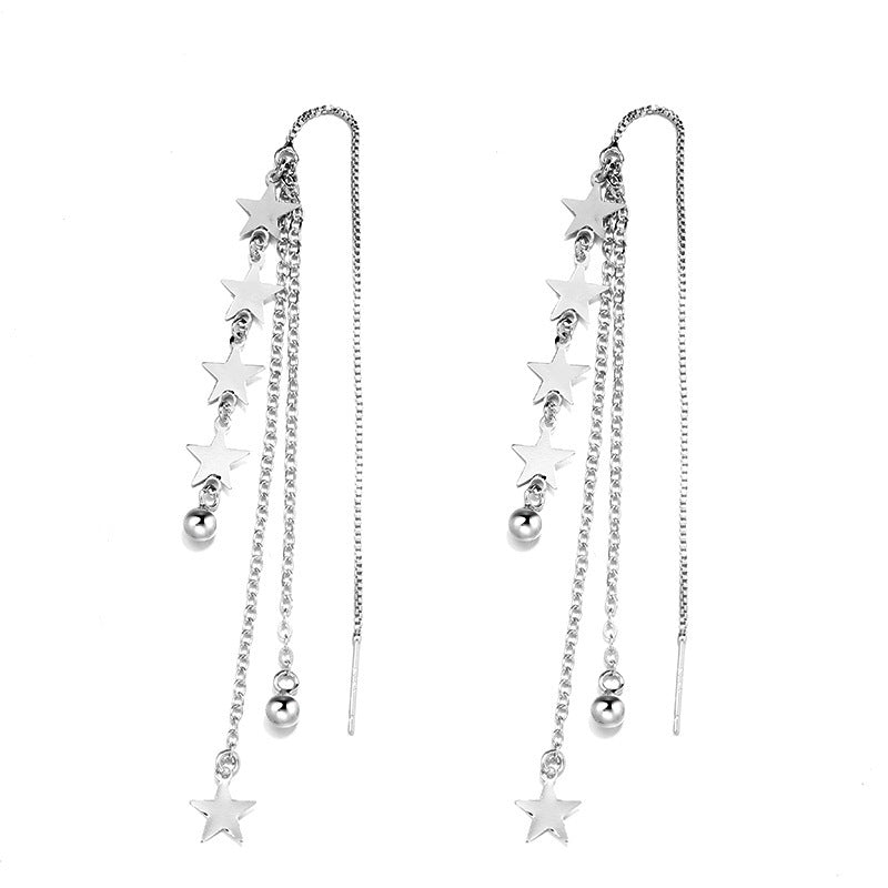 Asymmetric 925 Sterling Silver Women's Earrings Long Star Moon Party Jewelry Gift-Jewearrings