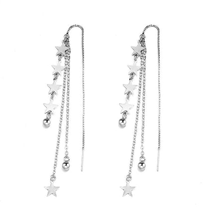 Asymmetric 925 Sterling Silver Women's Earrings Long Star Moon Party Jewelry Gift-Jewearrings