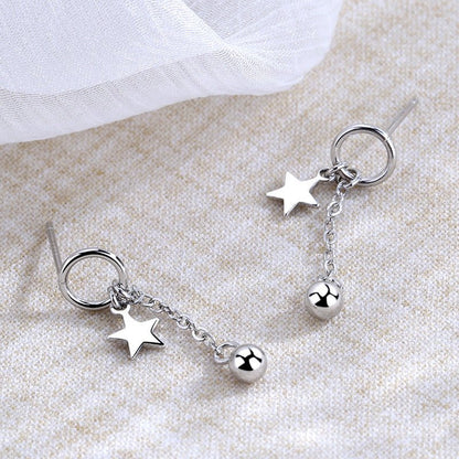 Asymmetric 925 Sterling Silver Women's Earrings Long Star Moon Party Jewelry Gift-Jewearrings