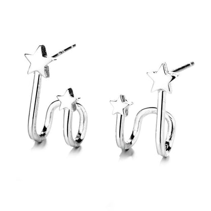 Asymmetric 925 Sterling Silver Women's Earrings Long Star Moon Party Jewelry Gift-Jewearrings