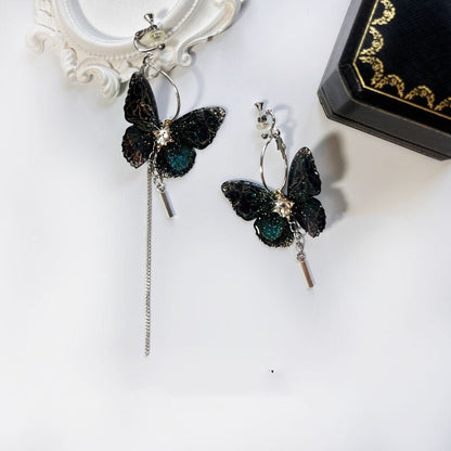 Asymmetric Abstract Big Butterfly Tassel Earrings-Jewearrings