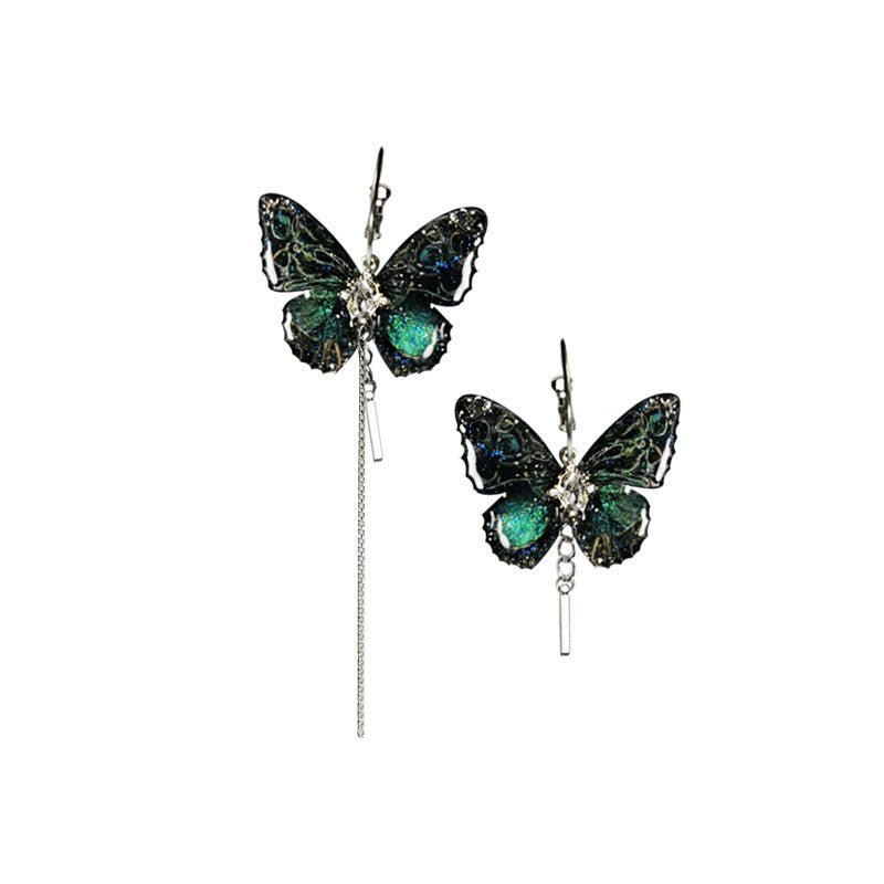 Asymmetric Abstract Big Butterfly Tassel Earrings-Jewearrings