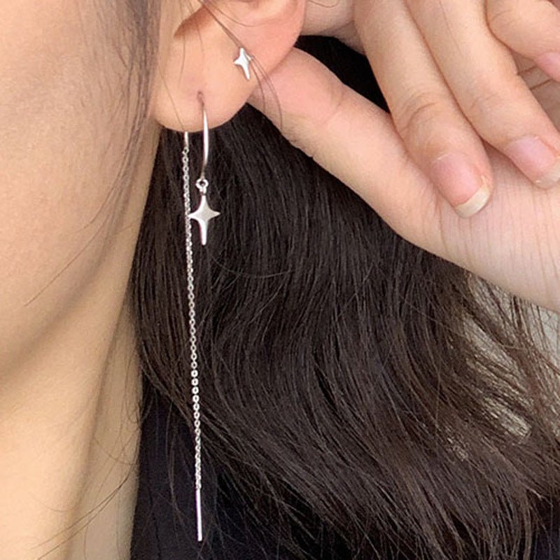 Asymmetric French Star Half Circle Hoop Earrings-Jewearrings