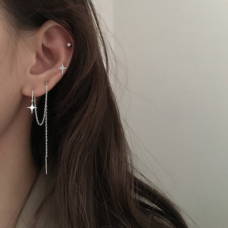 Asymmetric French Star Half Circle Hoop Earrings-Jewearrings