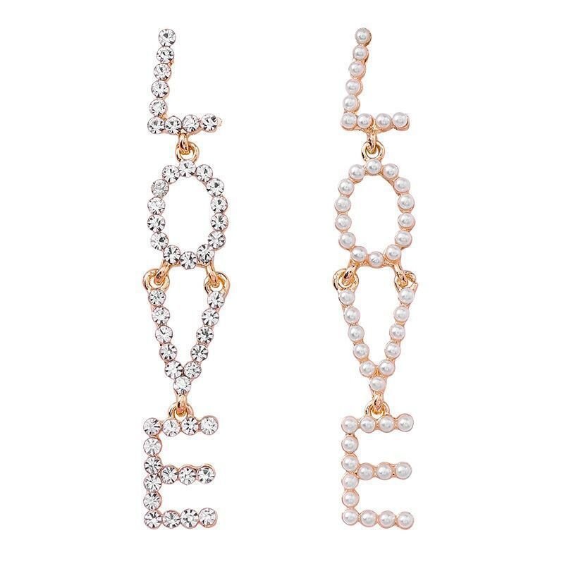 Asymmetric Full Diamond Pearl Earrings Korean Fashion Stall Boutique Source S925 Silver Needle Earrings Were Thin Earrings-Jewearrings