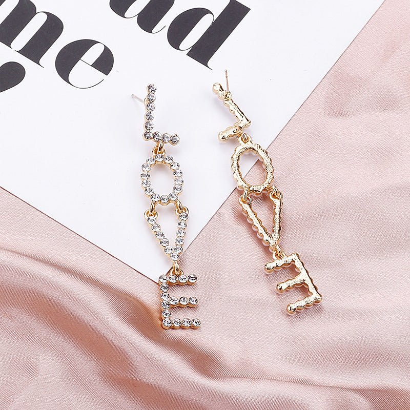 Asymmetric Full Diamond Pearl Earrings Korean Fashion Stall Boutique Source S925 Silver Needle Earrings Were Thin Earrings-Jewearrings