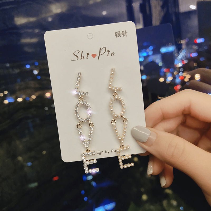 Asymmetric Full Diamond Pearl Earrings Korean Fashion Stall Boutique Source S925 Silver Needle Earrings Were Thin Earrings-Jewearrings