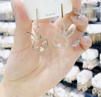 Asymmetrical Bunny Earrings Silver Needle Fashion Temperament Personality Long Tassel Earrings Round Face Shows Thin Face-Jewearrings