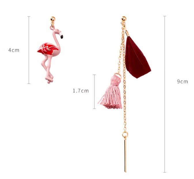 Asymmetrical flamingo red feather long tassel earrings wild ear clip without pierced ears-Jewearrings