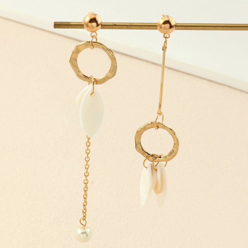 Asymmetrical Fringed Pearl Shell Earrings Ear Clips-Jewearrings