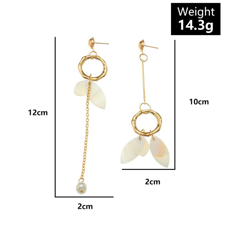 Asymmetrical Fringed Pearl Shell Earrings Ear Clips-Jewearrings