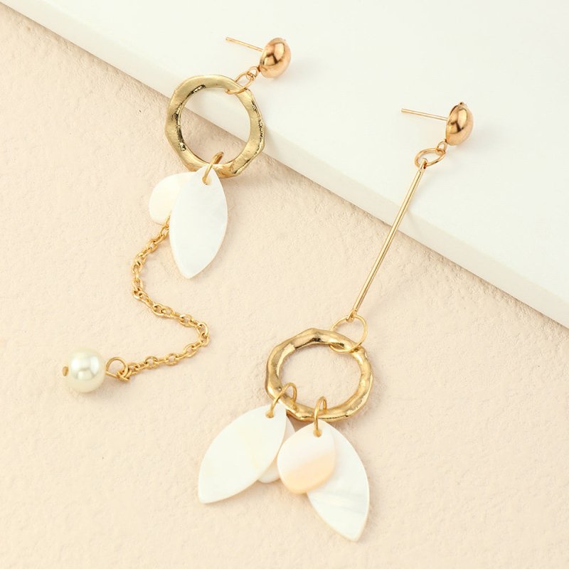 Asymmetrical Fringed Pearl Shell Earrings Ear Clips-Jewearrings