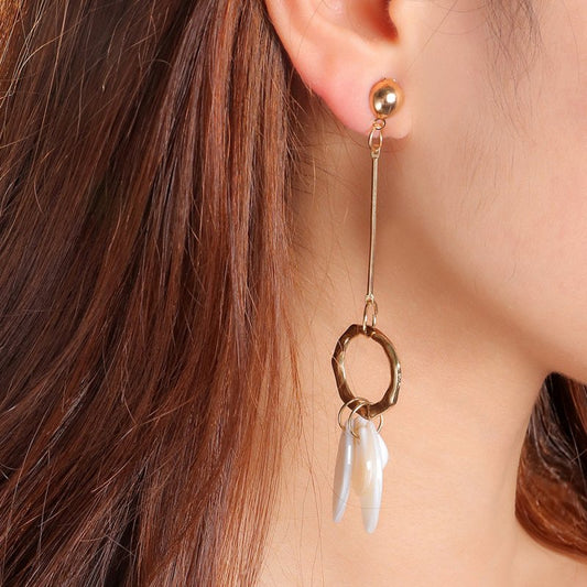 Asymmetrical Fringed Pearl Shell Earrings Ear Clips-Jewearrings