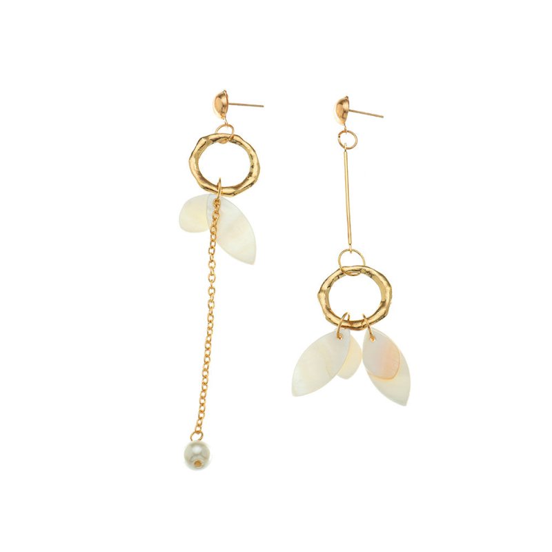 Asymmetrical Fringed Pearl Shell Earrings Ear Clips-Jewearrings