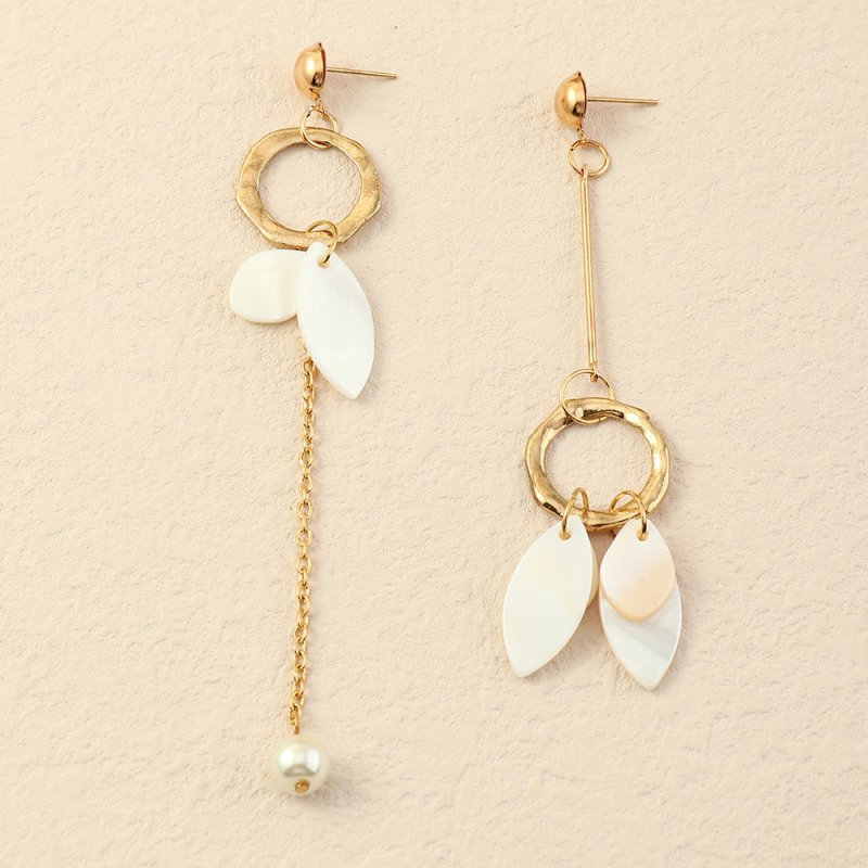 Asymmetrical Fringed Pearl Shell Earrings Ear Clips-Jewearrings