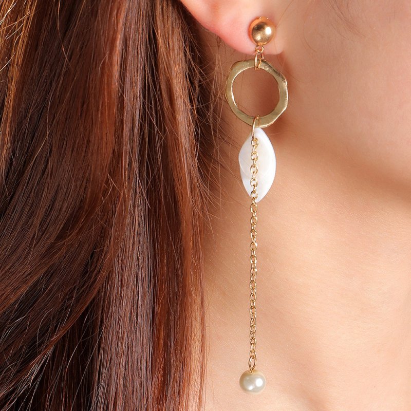 Asymmetrical Fringed Pearl Shell Earrings Ear Clips-Jewearrings