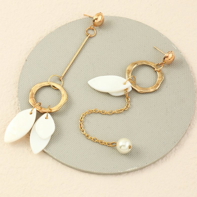 Asymmetrical Fringed Pearl Shell Earrings Ear Clips-Jewearrings