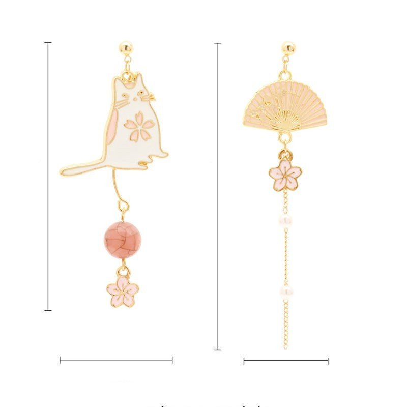 Asymmetrical Stud Earrings Flower Tassel Earring Ear Clip-Jewearrings