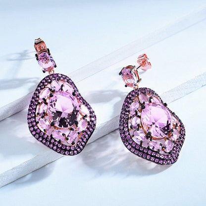 Atmospheric Long Diamond-studded Geometric Oval Earrings-Jewearrings