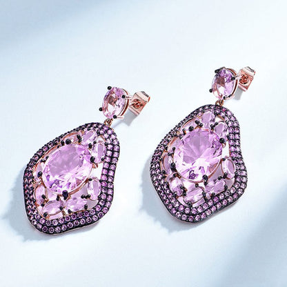 Atmospheric Long Diamond-studded Geometric Oval Earrings-Jewearrings